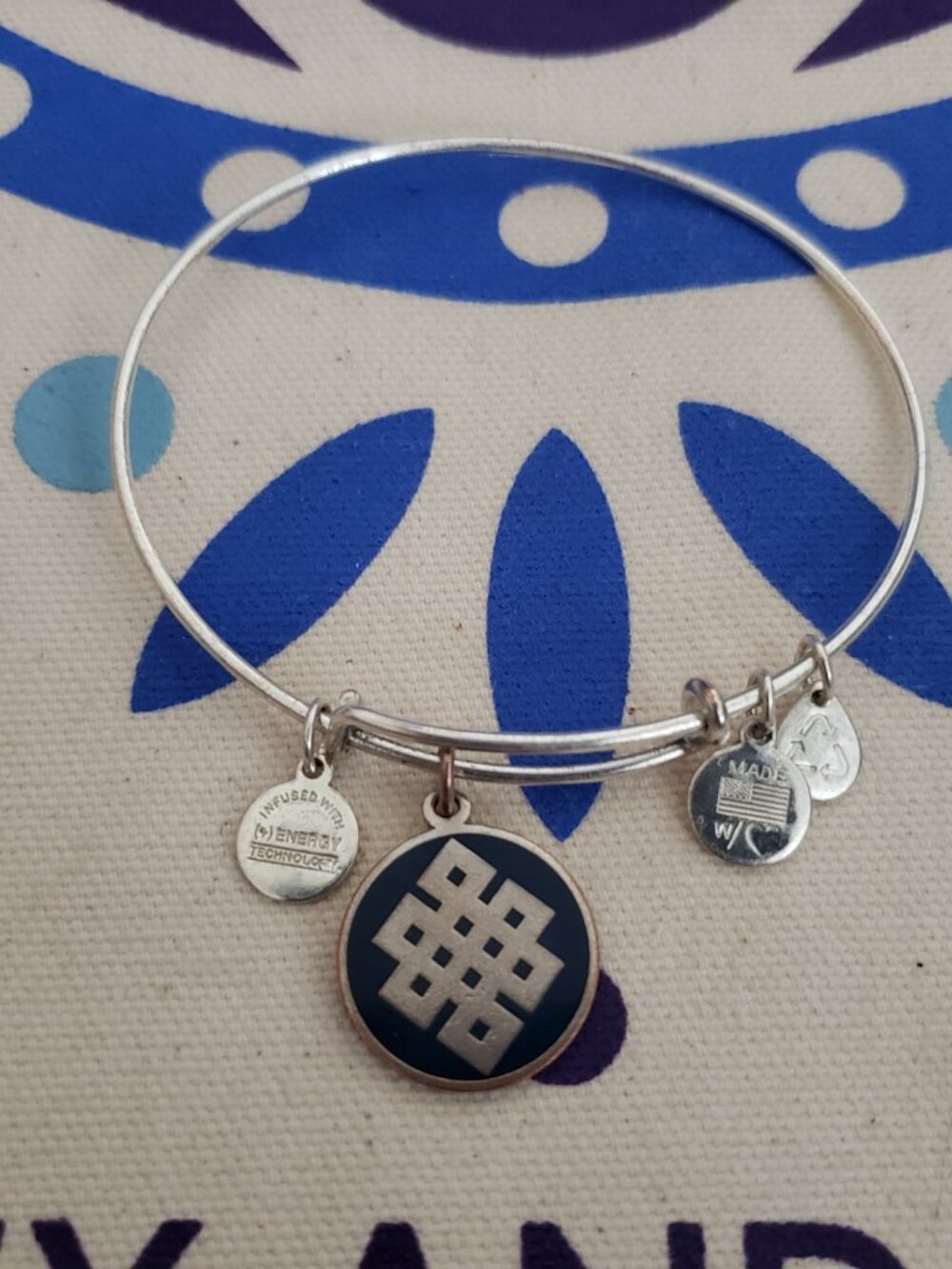 Alex and Ani Endless Knot B Bangle Bracelet Blue Epoxy Silver 79